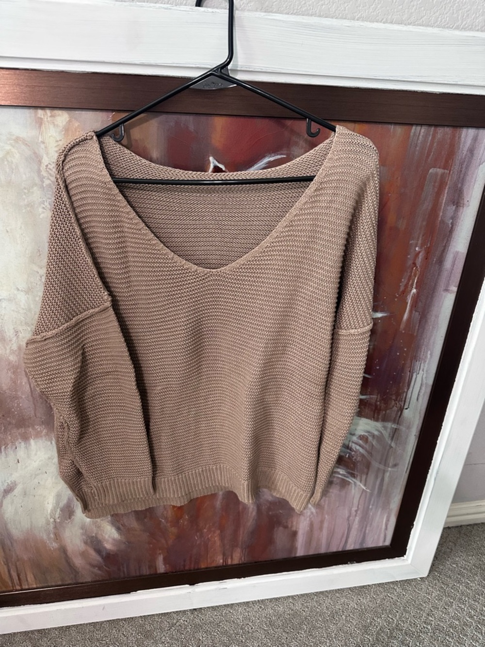 Cozy V-Neck Women's Sweater - Taupe